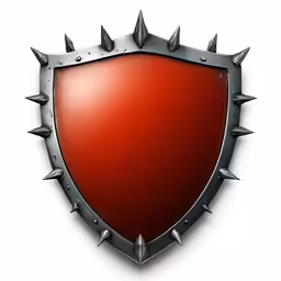 a red shield with spiked spikes and rivets on the bottom