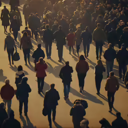 a large crowd of people walk down the street