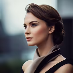 a woman is posing with a very elegant dress