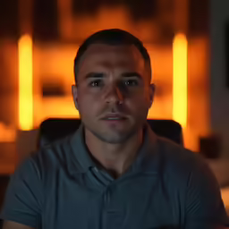 a young man staring into the camera with light pouring on him