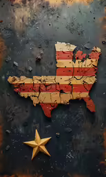 a state map painted onto a rusty surface