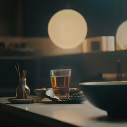 some food on a table with a glass of tea