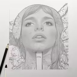 a pencil drawing of a girl with hat