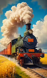 a train blowing smoke and leaving a track,the train is on the track blowing smoke