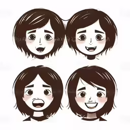 three faces of women with different expressions