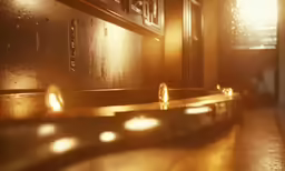 a long light is shining on a glass bathroom mirror