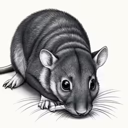 a rat on white background with a long tail