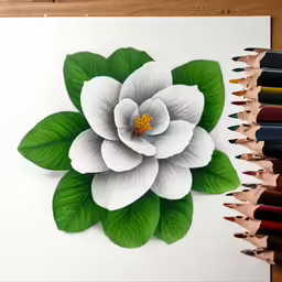 a piece of paper has a white and green flower in it