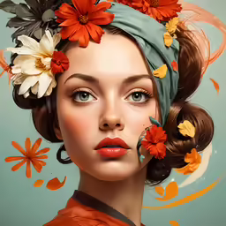 a lady wearing a flowery hair scarf over her head