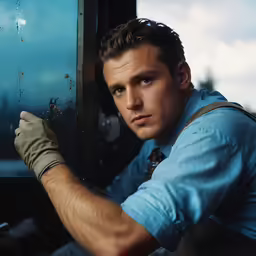 a man is holding on to a train
