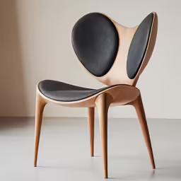 a modern wooden and black chair with no seat