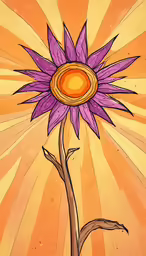 the purple flower has a yellow center on it