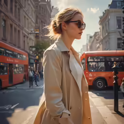 a woman standing on the street while talking to someone