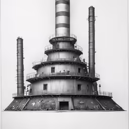 a large building that has three chimneys and a big tower on the side