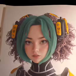 a picture of a girl with green hair