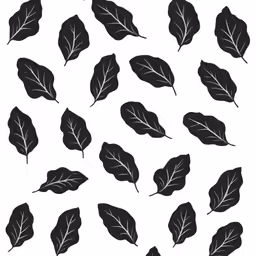 a black and white background with leaves