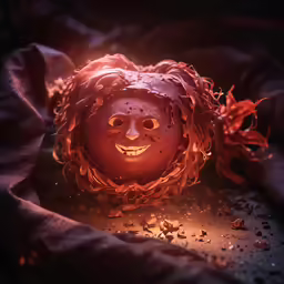 a scary and creepy looking mask that is laying on a blanket