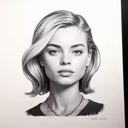 a portrait drawing of a girl with bangs and short hair