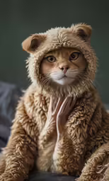 a cat with a bear suit on