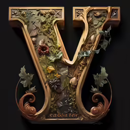 decorative letter u shaped with flowers and leaves
