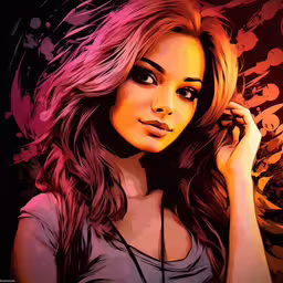 a painting of a girl on her cell phone,the beautiful young lady is holding a cell phone
