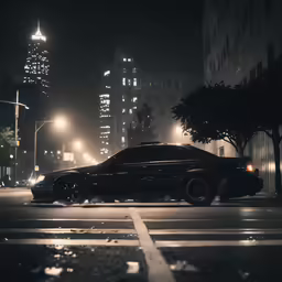 a car driving down a street at night