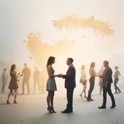 two people exchange rings at the end of a party