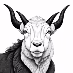 a goat with large horns and very long hair
