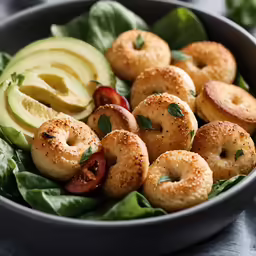 this salad is loaded with tasty bagels and some bread