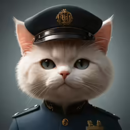 a cat with a military hat on its head