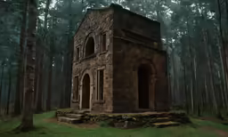 a dark, deserted and lonely building in a forest