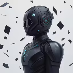 the head and body of a person with an futuristic helmet