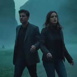 an image of man and woman walking in the rain