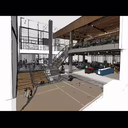 a sketch of the inside of an industrial building