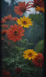 an assortment of different colored flowers are photographed
