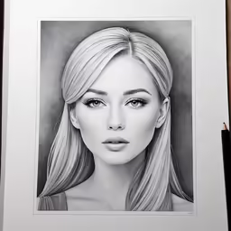 a drawing of a girl in a white frame