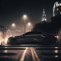 a car is parked in a city parking lot