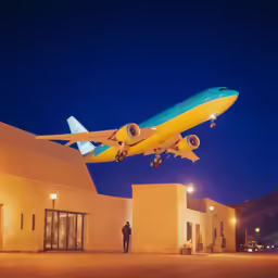 airplane taking off from airport in dark night time