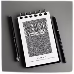 the opened spiral notebook next to two pen