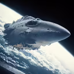 a large gray jet flying over a very big blue ocean