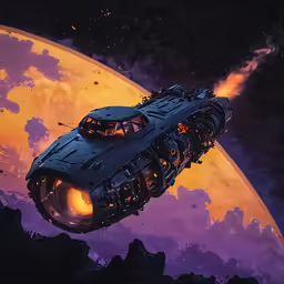 a sci - fi aircraft flying above an earth landscape