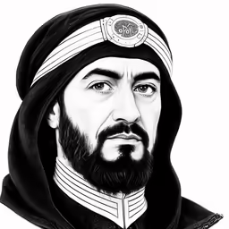 the man with a beard wearing a headdress
