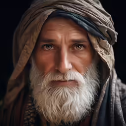 a close up photo of a man with white beard