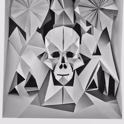 a black and white photo of a skull in a box
