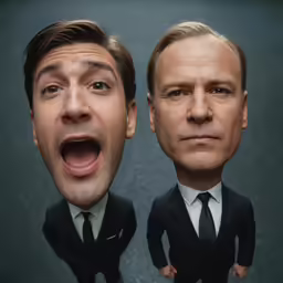 two men with their mouths open and their heads split open