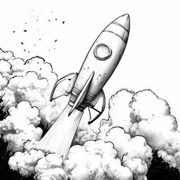 a rocket ship with a rocket inside in the sky