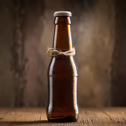 a brown bottle with rope on top of it