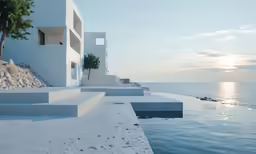 a cliff is shown with stairs along a body of water