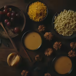 some fruits are placed in bowls and various bowls with them