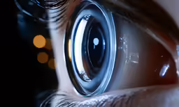 closeup of an eye with a lens in it